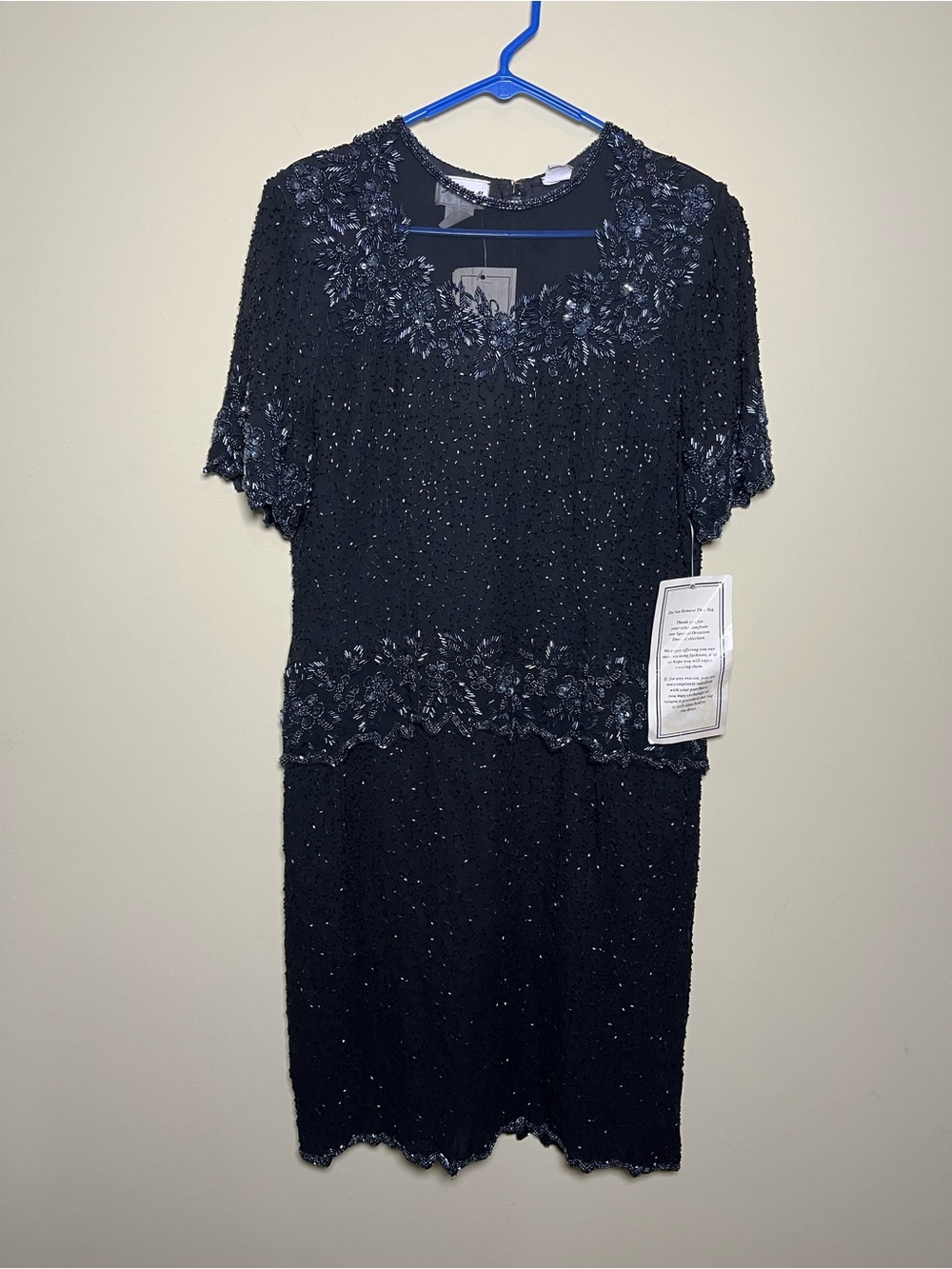 Vintage Silk Beaded Black Cocktail Dress Stenay Gatsby Glam Women’s Size 12 NWT